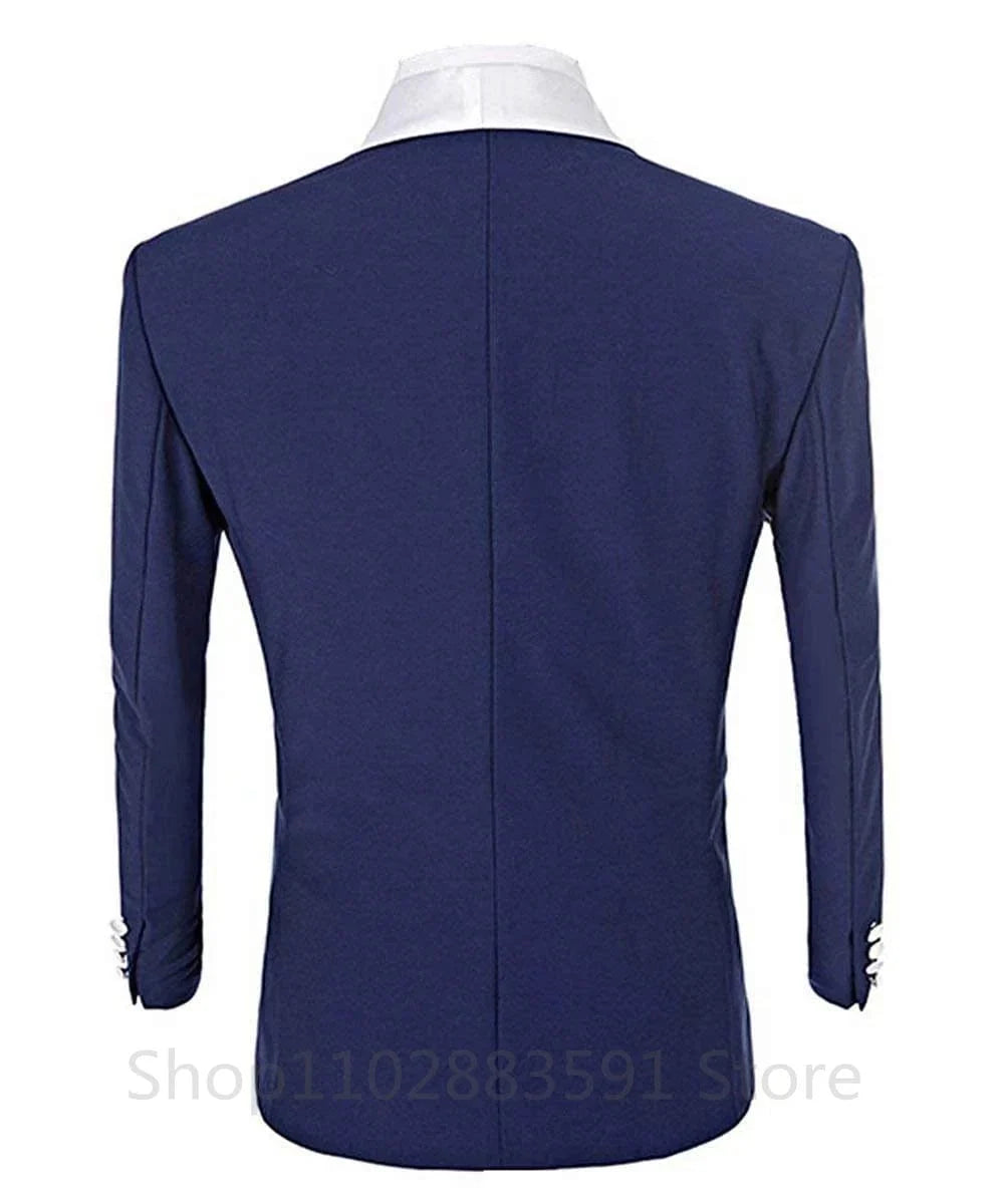 Showlu Men's 3-Piece Slim Fit Prom Tuxedo with shawl lapel, includes blazer, vest, and pants, ideal for wedding or formal events.