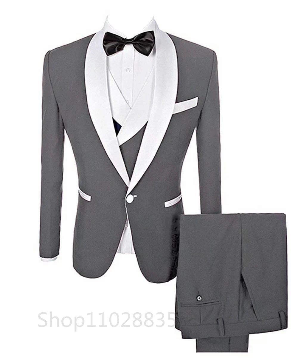 2024 Men Suits Prom Tuxedo Slim Fit 3 Piece Groom Wedding Shawl Lapel Blazer Terno Masuclino 3 pieces (jacket +vest +pant) - SHOWLU FASHION STORE