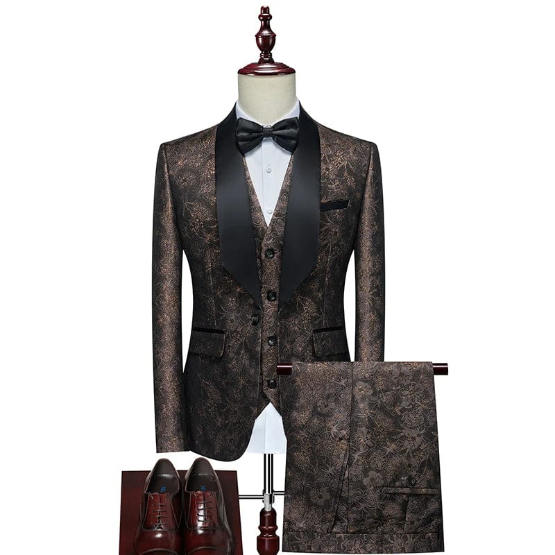 SHOWLU Men's British three-piece wedding suit with vest, trousers, and slim fit jacket, ideal for formal occasions and business wear.