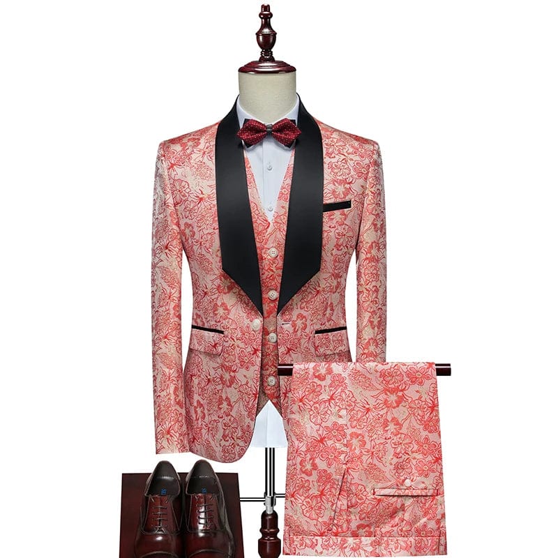 SHOWLU Men's British three-piece wedding suit with vest, trousers, and slim fit jacket, ideal for formal weddings and business occasions.