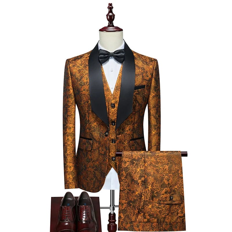 SHOWLU men's British three-piece wedding suit with slim fit vest, trousers, and blazer, ideal for formal and business occasions.