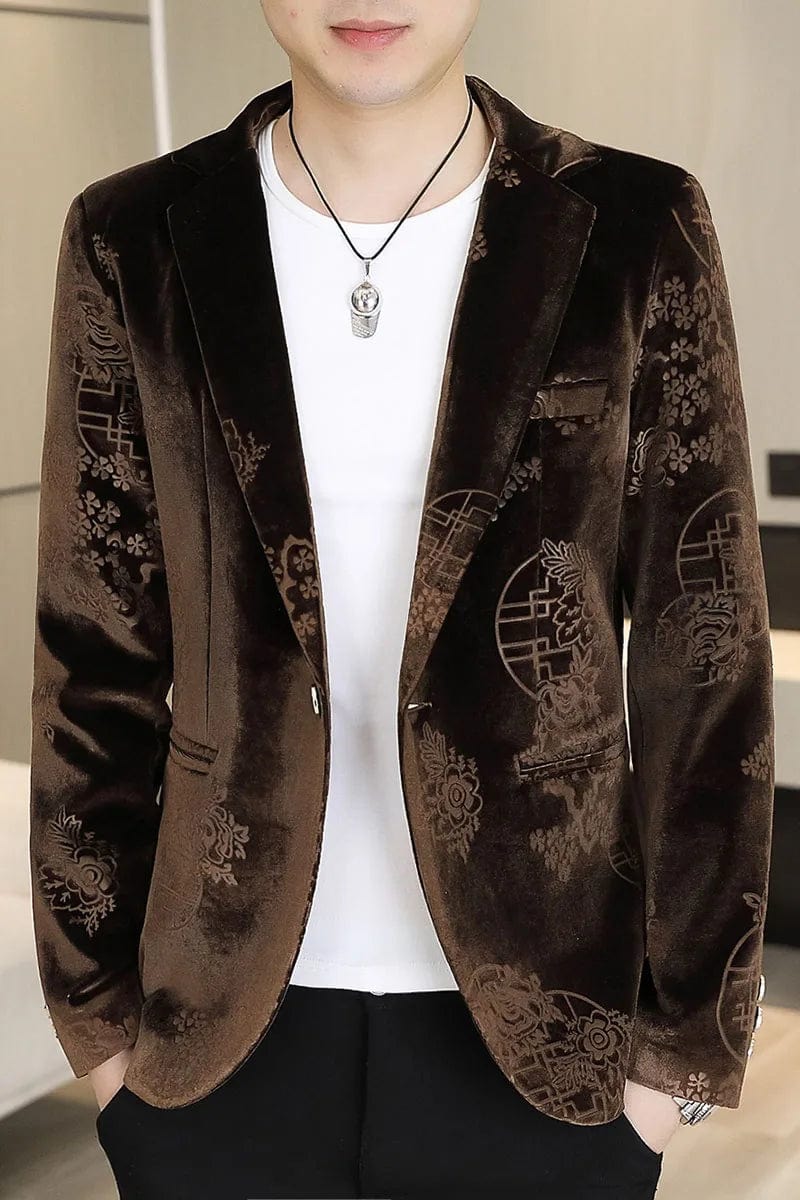 2024 Men's fine fashion handsome trend texture Korean version slim - fit velvet Chinese style simple comfortable casual suit - SHOWLU FASHION STORE