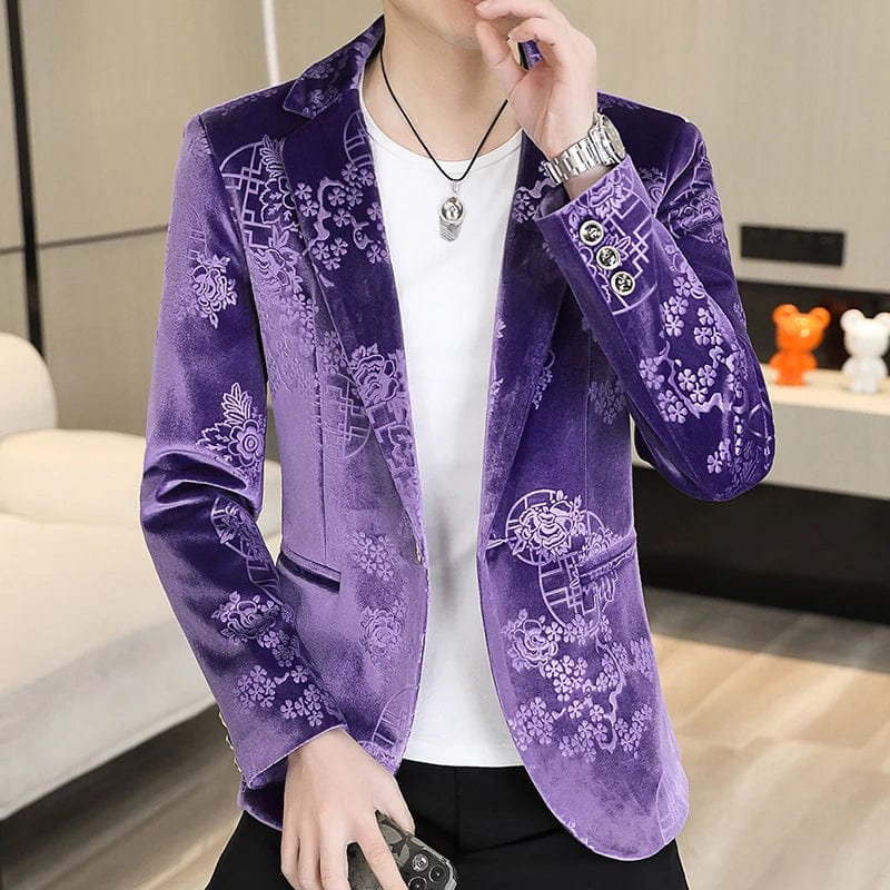 2024 Men's fine fashion handsome trend texture Korean version slim - fit velvet Chinese style simple comfortable casual suit - SHOWLU FASHION STORE