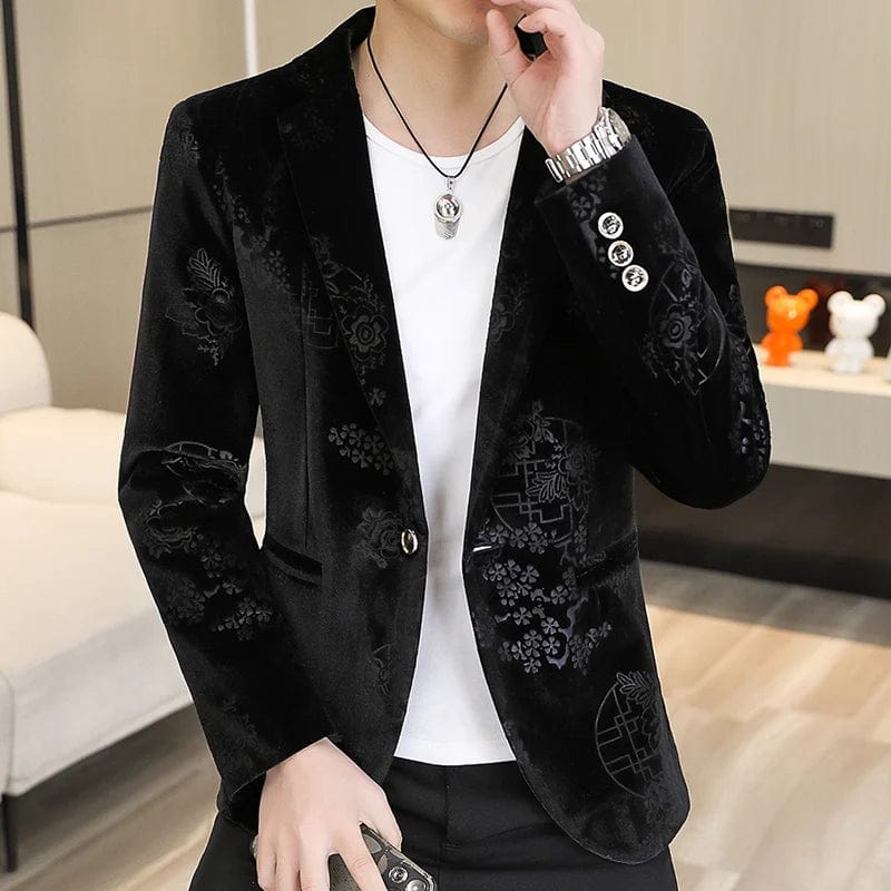 2024 Men's fine fashion handsome trend texture Korean version slim - fit velvet Chinese style simple comfortable casual suit - SHOWLU FASHION STORE