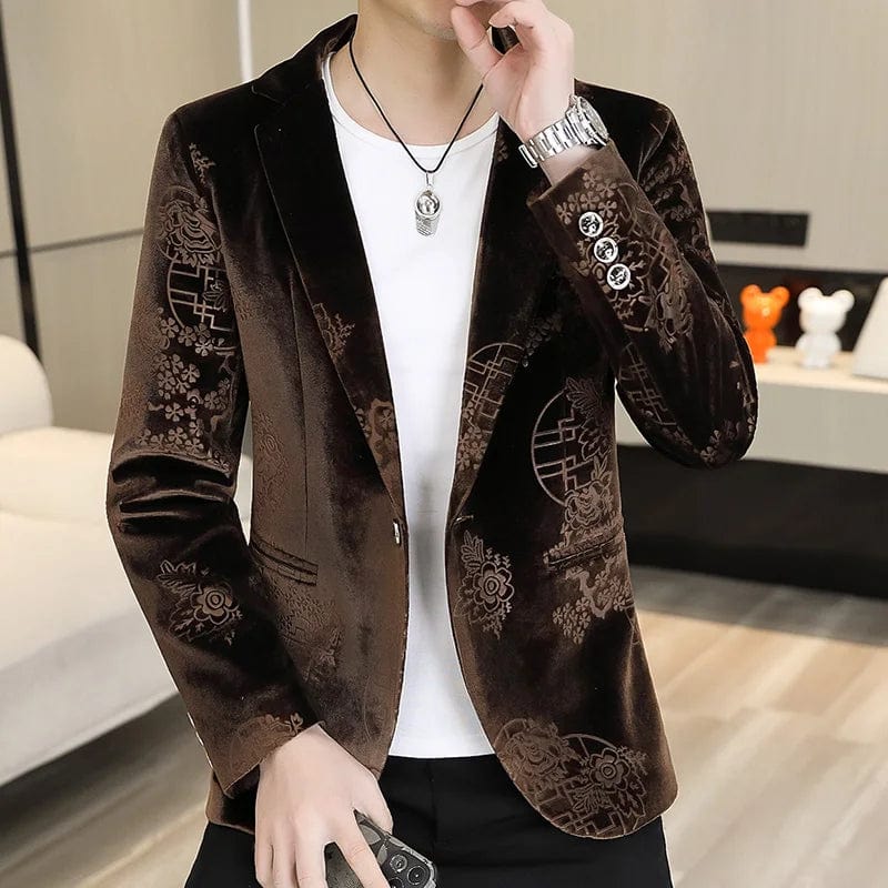 2024 Men's fine fashion handsome trend texture Korean version slim - fit velvet Chinese style simple comfortable casual suit - SHOWLU FASHION STORE