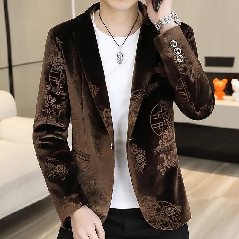 2024 Men's fine fashion handsome trend texture Korean version slim - fit velvet Chinese style simple comfortable casual suit - SHOWLU FASHION STORE