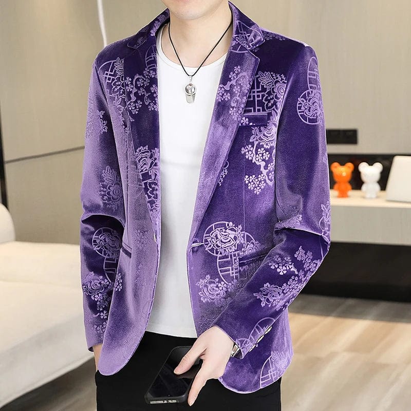 2024 Men's fine fashion handsome trend texture Korean version slim - fit velvet Chinese style simple comfortable casual suit - SHOWLU FASHION STORE