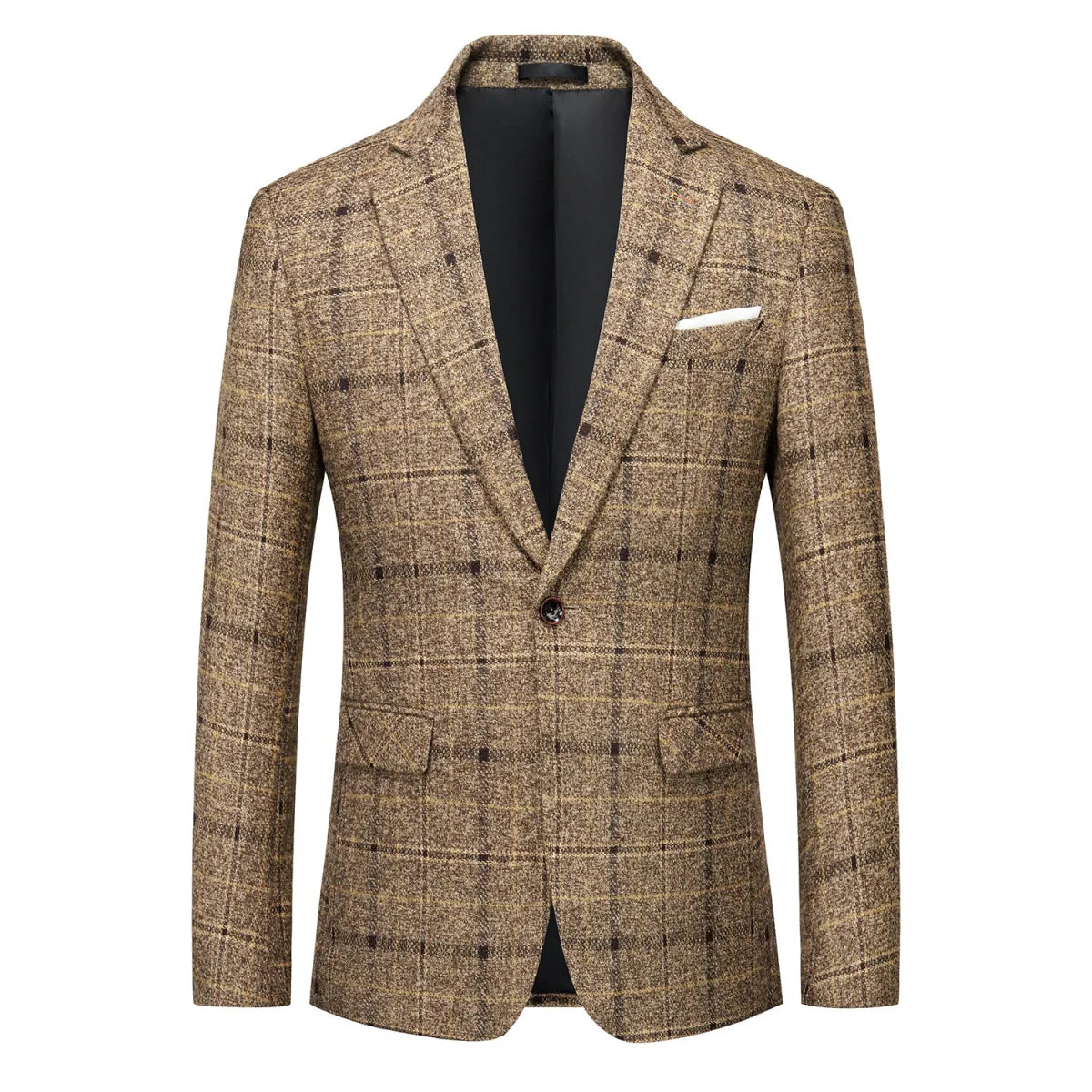 Showlu men's slim fit three-piece suit with single-breasted tuxedo jacket, vest, and trousers, ideal for wedding or formal occasions