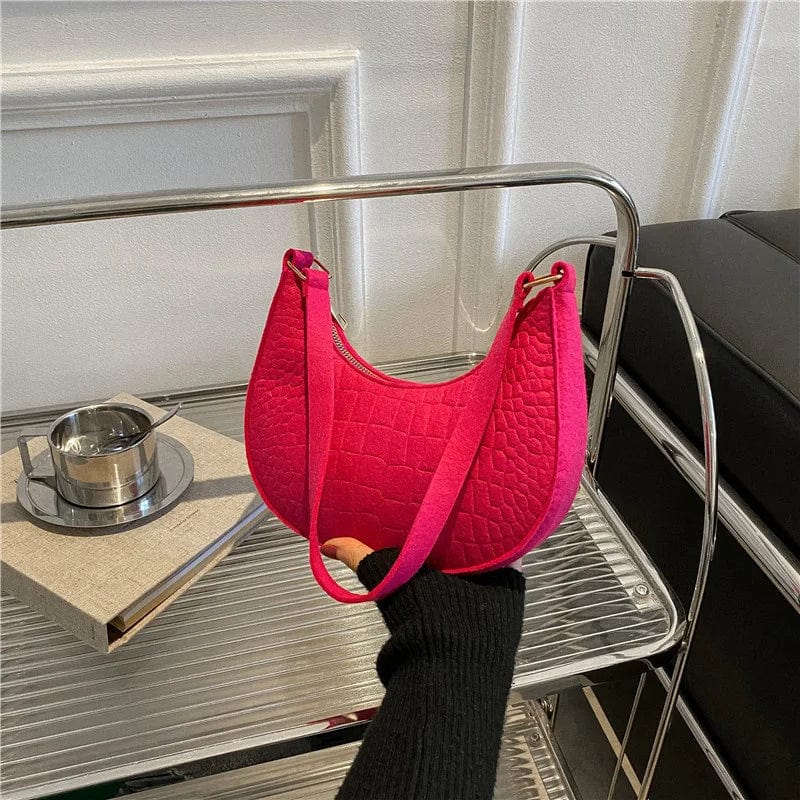 SHOWLU FASHION women's felt alligator pattern shoulder bag with small handle, underarm style, and crescent shape.