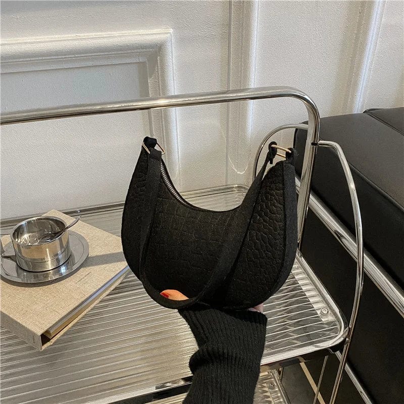 SHOWLU FASHION women's felt alligator pattern shoulder bag with small handle, underarm design, and crescent shape.