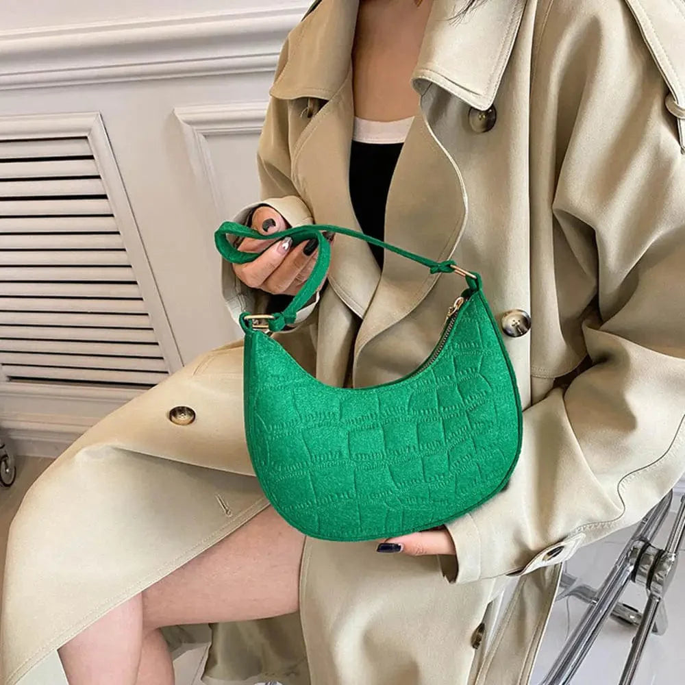 SHOWLU FASHION women's felt alligator pattern shoulder bag with small handle, underarm design, and crescent shape for stylish carry.