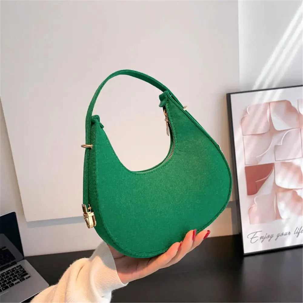 SHOWLU FASHION women's felt alligator pattern shoulder bag with small handle, underarm style, crescent shape, and saddle design.