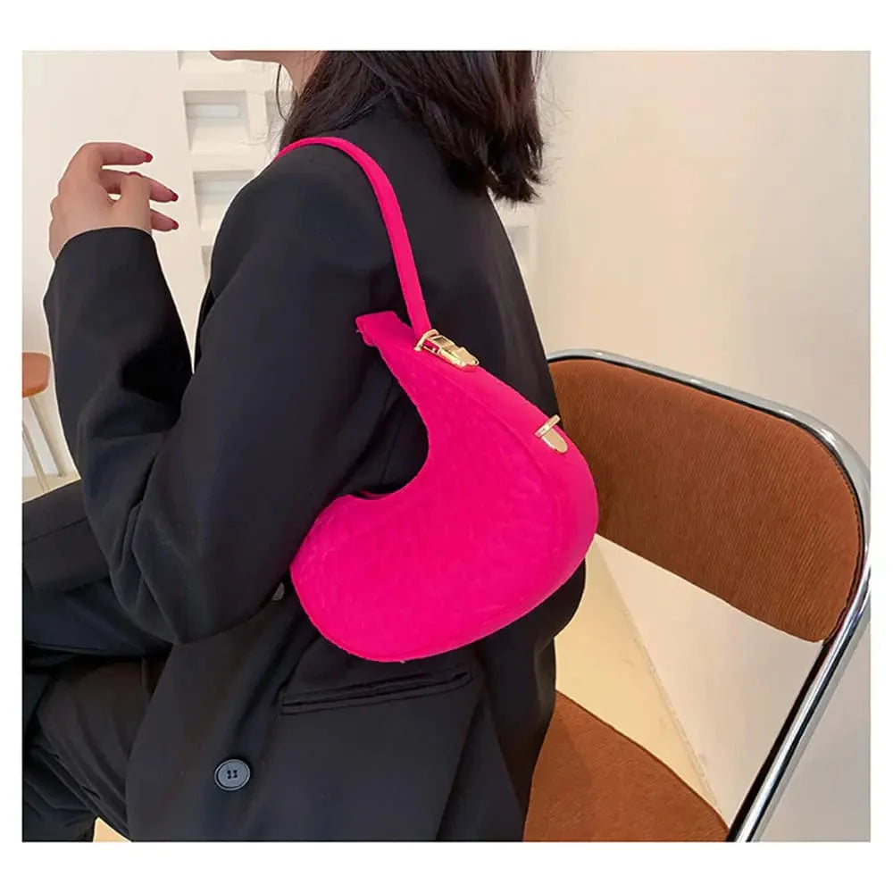 SHOWLU FASHION women's felt alligator pattern underarm shoulder bag with small handle, crescent shape, and stylish design.
