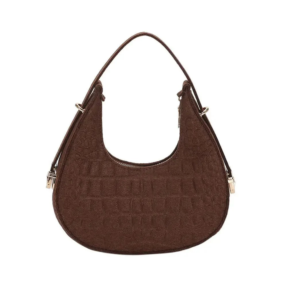 SHOWLU FASHION women's felt alligator pattern shoulder bag with small handle, underarm design, crescent shape, and stylish details.