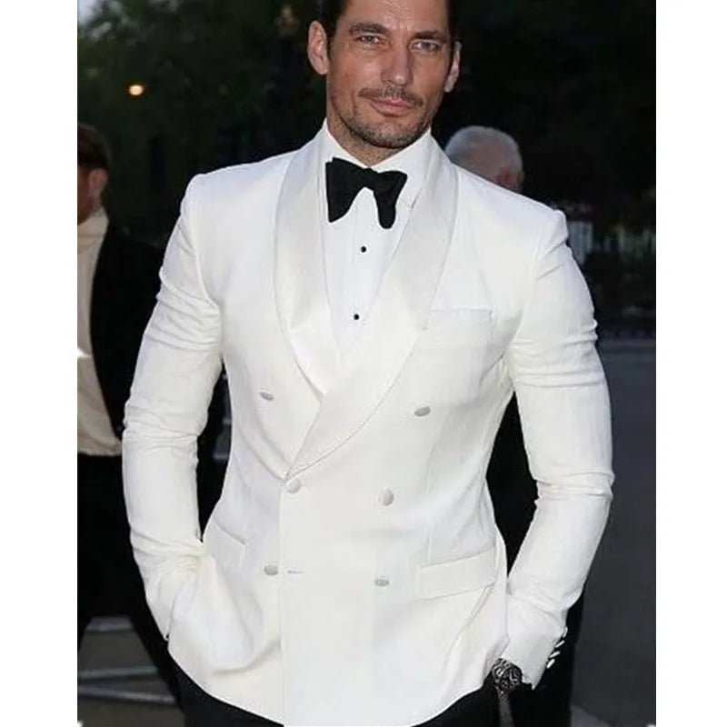 2024 New Arrival White Paisley Mens Suits Groom Tuxedos Groomsmen Wedding Party Dinner Best Man Suits (Coat+Pants+Bow) - SHOWLU FASHION STORE