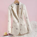 Showlu Fashion Women's floral print slim fit blazer, elegant full-sleeve work jacket for women, casual and professional style.