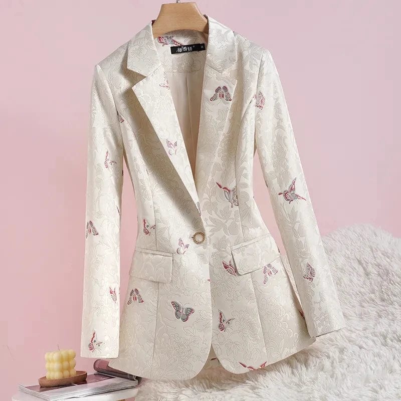 Showlu Fashion Women's floral print slim fit blazer, elegant full-sleeve work jacket for women, casual and professional style.