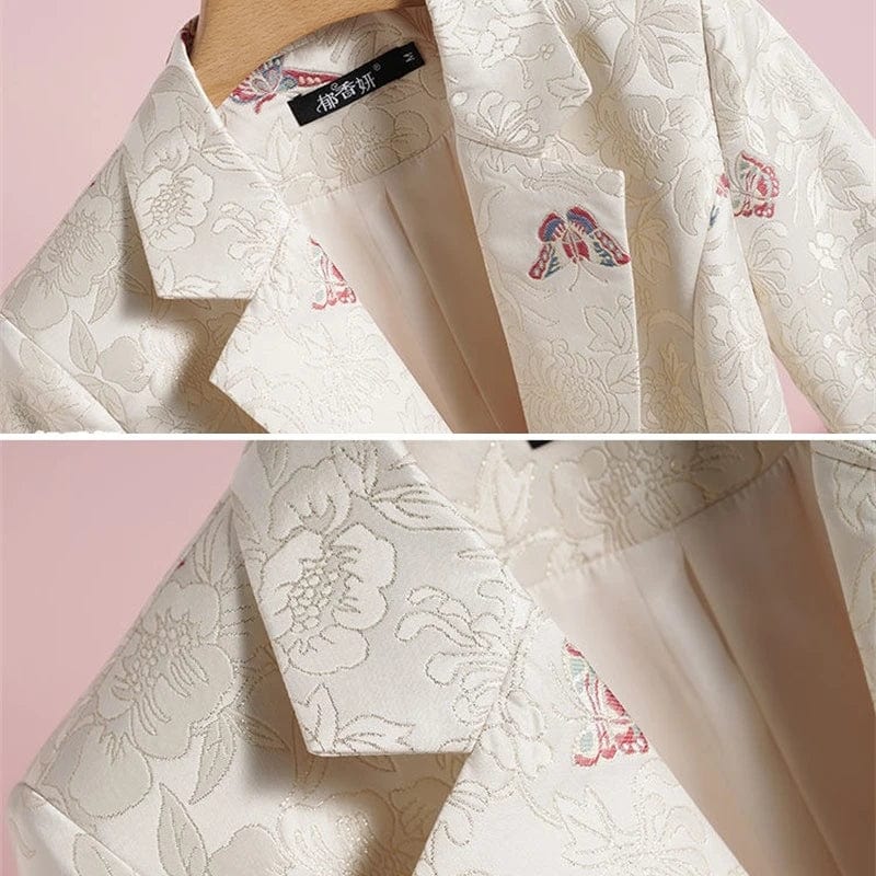 Showlu Fashion Women's floral print slim fit blazer, elegant full-sleeve work jacket for women, casual and office wear.