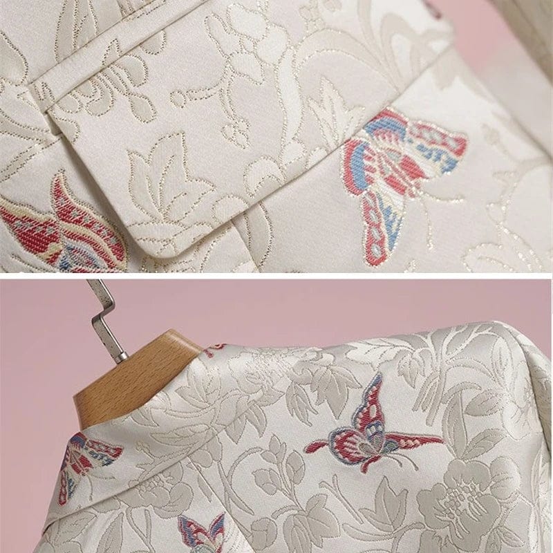 Women's floral print slim fit blazer by Showlu Fashion Store, elegant work jacket with full sleeves and casual style.