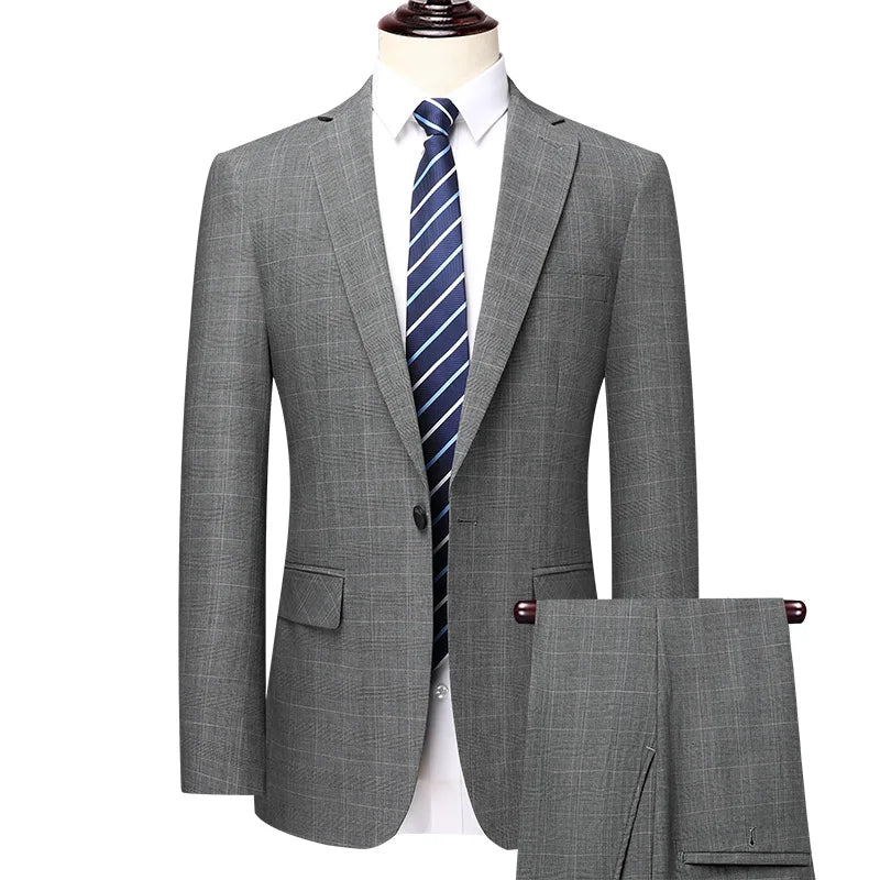 2024 New Fashion Business Casual Suit (suit + Trousers) Wedding Trend Checkered Handsome Boutique Two - piece Set Polyester - SHOWLU FASHION STORE