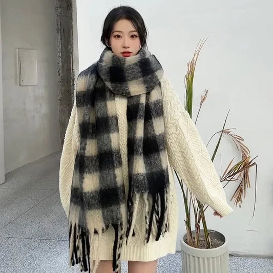 2024 New Fashion Winter Plaid Scarf Female Autumn and Winter Everything New casual Classic Imitation Cashmere Plaid Sha T355 - SHOWLU FASHION STORE