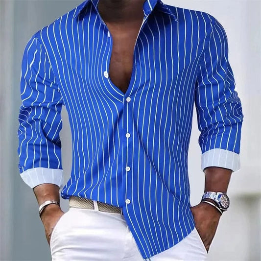 2024 New Fashionable 3D Multiple Stripe Men's Button Collar Shirt Business Office Men's Comfortable Top - SHOWLU FASHION STORE