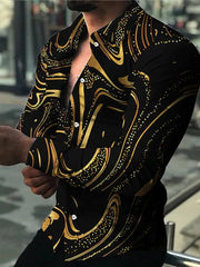 2024 New Hawaiian Shirts Luxury Gold Pattern Shirts Men's Fashion Casual Shirts Long Sleeves Lapel Beach Shirts Men's Clothing - SHOWLU FASHION STORE