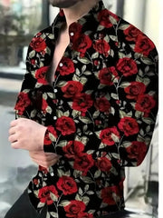 2024 New High Quality Casual Fashion 3D Rose Pattern Printed Shirt XS - 6XL Large Size Fashion Long sleeved Shirt - SHOWLU FASHION STORE