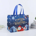 SHOWLU Christmas gift bags with cartoon Santa, elk, and snowman prints, reusable non-woven tote for holiday gift wrapping.