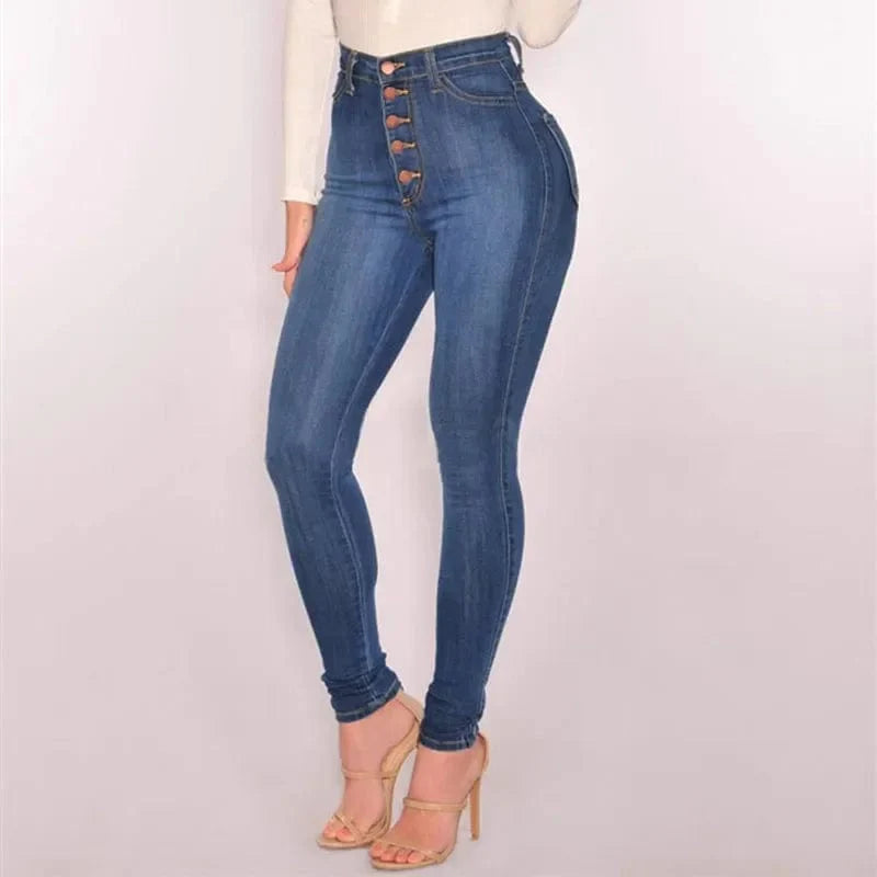 Bessmini women's high waist skinny jeans by SHOWLU FASHION, made of stretch denim with a push-up and washed finish.
