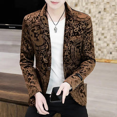 2024 New Mens golden velvet boutique fashion handsome casual hot gold trend autumn and winter suit coat with men small suit coat - SHOWLU FASHION STORE