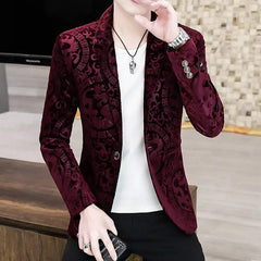 2024 New Mens golden velvet boutique fashion handsome casual hot gold trend autumn and winter suit coat with men small suit coat - SHOWLU FASHION STORE