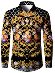 2024 New Men's Retro Fashion Classic Shirt Four Seasons Essential Casual Lapel Button Down Shirt Men's Ethnic Print Party Shirt - SHOWLU FASHION STORE