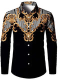 Men's ethnic print casual shirt by SHOWLU FASHION, long sleeve button-down style with retro design, suitable for four seasons.