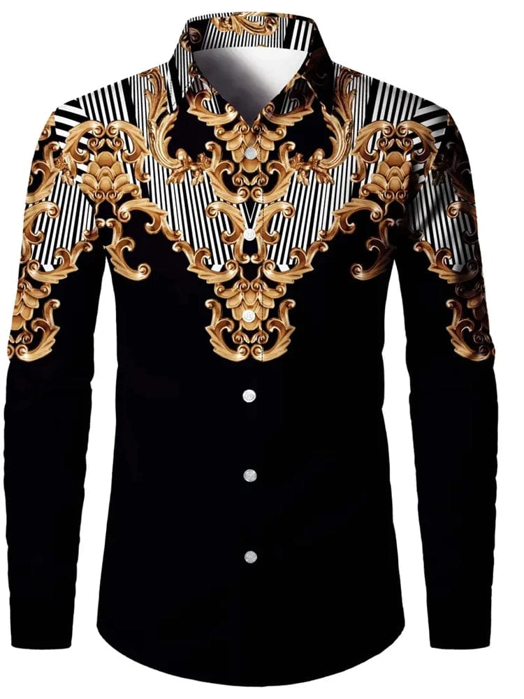 Men's ethnic print casual shirt by SHOWLU FASHION, long sleeve button-down style with retro design, suitable for four seasons.