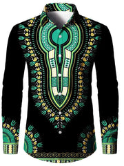 2024 New Men's Retro Fashion Classic Shirt Four Seasons Essential Casual Lapel Button Down Shirt Men's Ethnic Print Party Shirt - SHOWLU FASHION STORE