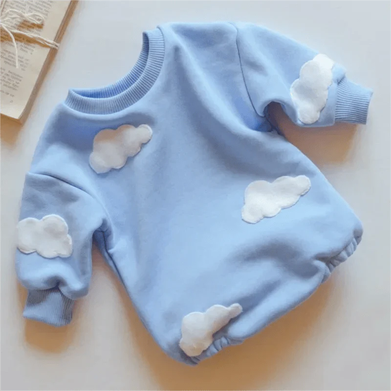 Unisex baby cotton romper with cloud pattern, short sleeves, and color splicing design, ideal for newborns and infants.