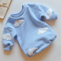 Unisex baby cotton romper with cloud pattern, short sleeves, and color splicing design, ideal for newborns and infants.