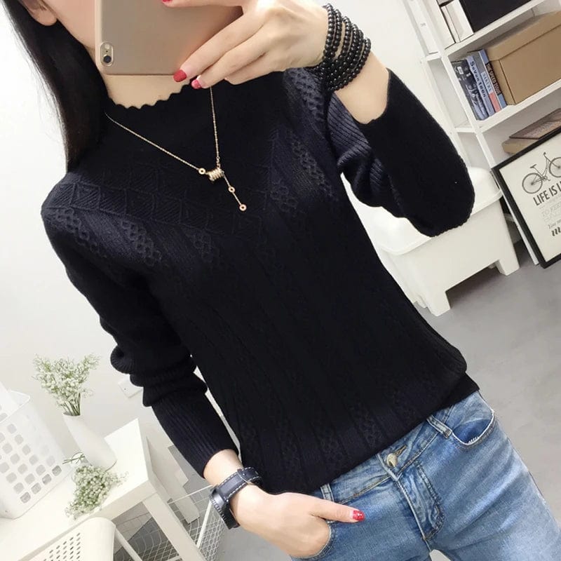 SHOWLU FASHION STORE women's cashmere knit sweater with slim fit turtleneck, short style, and high collar for winter warmth.