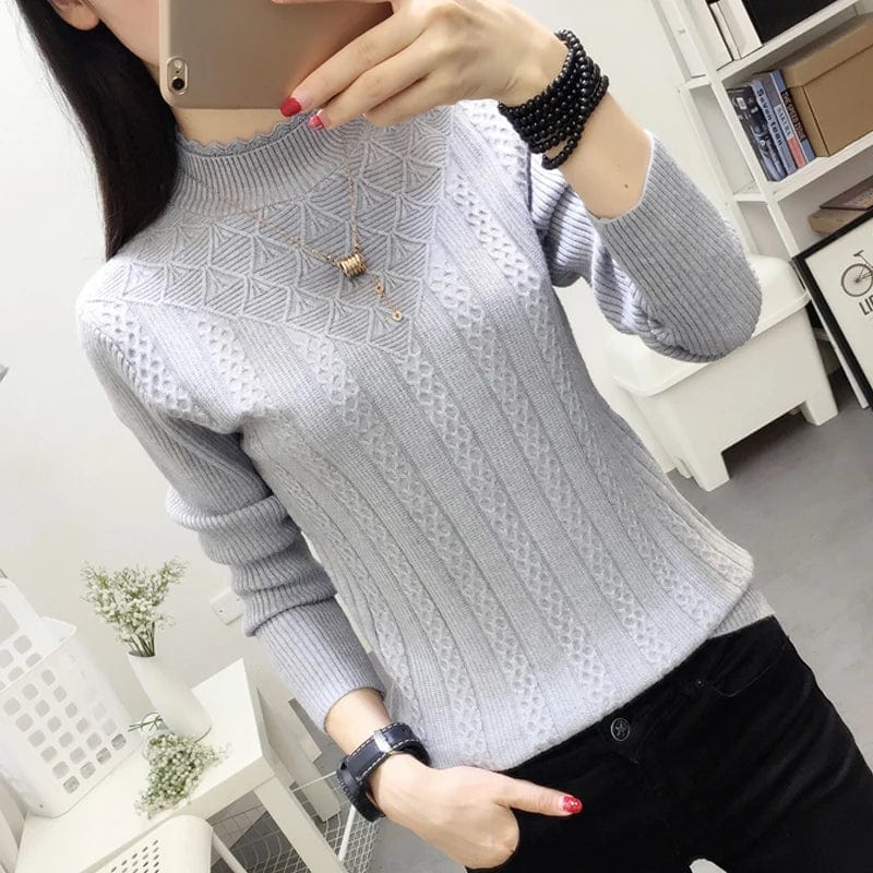 SHOWLU FASHION STORE women's cashmere knit sweater with slim fit turtleneck, half-high collar, and short style for winter.