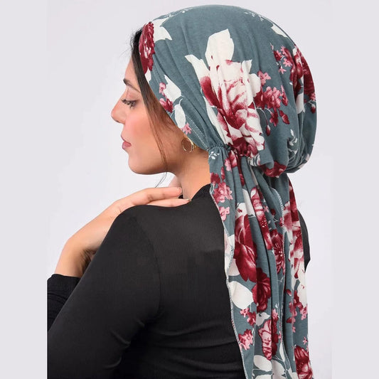 2024 New Women Pre - Tied Turban Cap Muslim Hijab Cancer Chemo Flower Print Hat Cover Hair Loss Head Scarf Wrap Strech Bandana - SHOWLU FASHION STORE