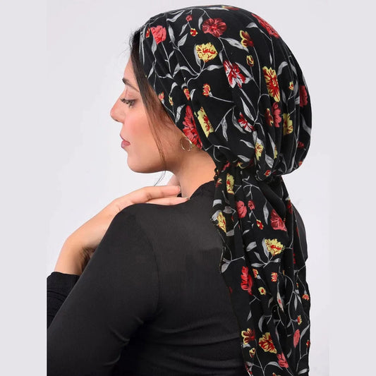 2024 New Women Pre - Tied Turban Cap Muslim Hijab Cancer Chemo Flower Print Hat Cover Hair Loss Head Scarf Wrap Strech Bandana - SHOWLU FASHION STORE