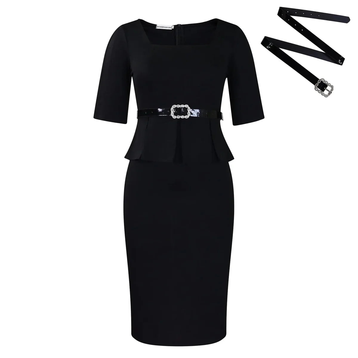 SHOWLU FASHION WOMEN'S Ruffled Short-Sleeve Slim Fit Knee-Length Pencil Dress, stylish and elegant for modern fashion.