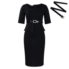 2024 new women's lapel fashion temperament short - sleeved ruffled waist dress - SHOWLU FASHION STORE