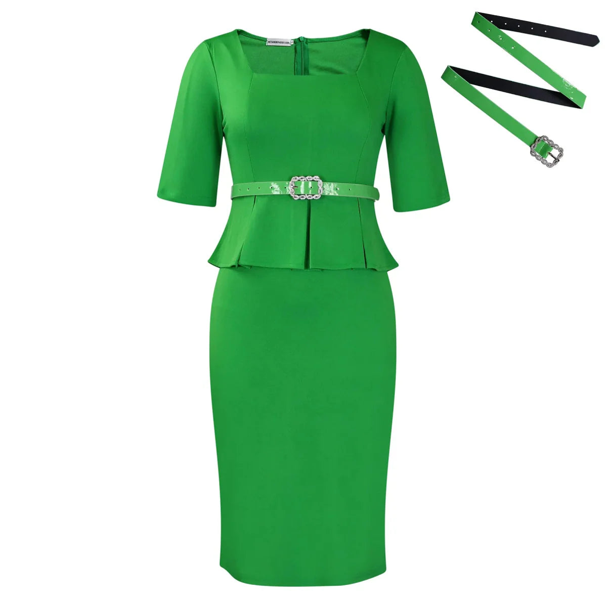 Women's ruffled short-sleeve slim fit knee-length pencil dress by SHOWLU FASHION STORE, featuring a fashionable lapel and waist details.