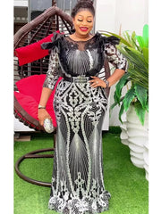 2024 Plus Size African Party Dresses for Women Dashiki Ankara Sequin Wedding Evening Gown Bodycon Maxi Long Dress Africa Clothes - SHOWLU FASHION STORE