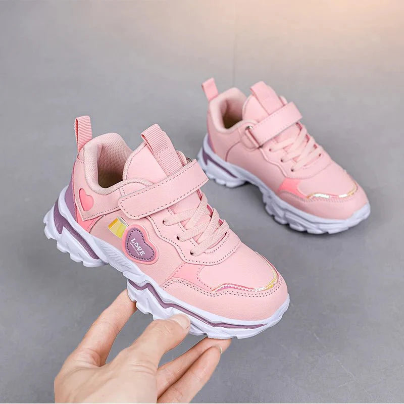 Girls casual sports shoes by SHOWLU FASHION STORE, lightweight PU leather sneakers with flat soles, stylish and comfortable for everyday wear.