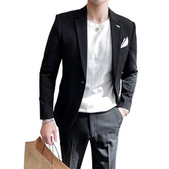 2024 Spring and Autumn Korean Slim - fit Suit (suit + Trousers) Men's Casual Breezes Suit Plankton Handsome Two - piece Set S - 5XL - SHOWLU FASHION STORE