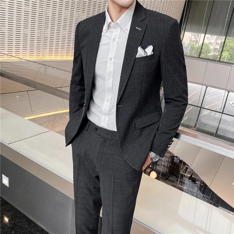 2024 Spring and Autumn Korean Slim - fit Suit (suit + Trousers) Men's Casual Breezes Suit Plankton Handsome Two - piece Set S - 5XL - SHOWLU FASHION STORE