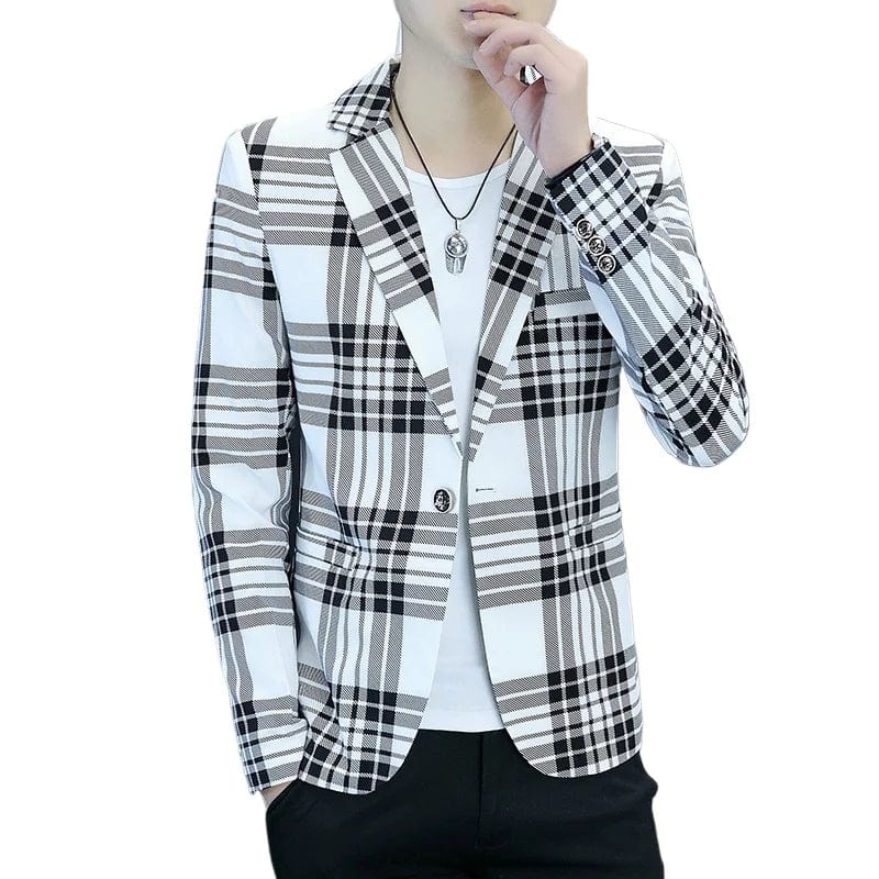 Men's slim-fit checkered suit jacket by SHOWLU FASHION STORE, casual blazer with a modern design, ideal for smart-casual occasions.